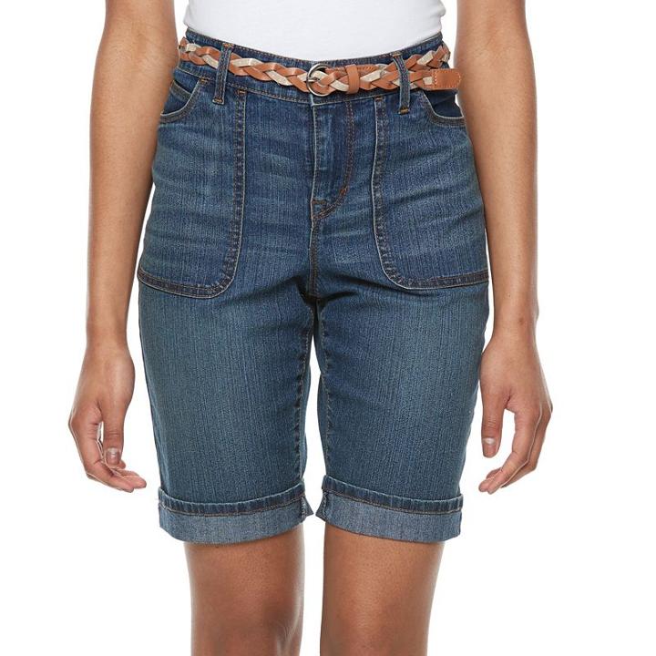 Petite Gloria Vanderbilt Rachel Belted Bermuda Shorts, Women's, Size: 10 Petite, Light Blue
