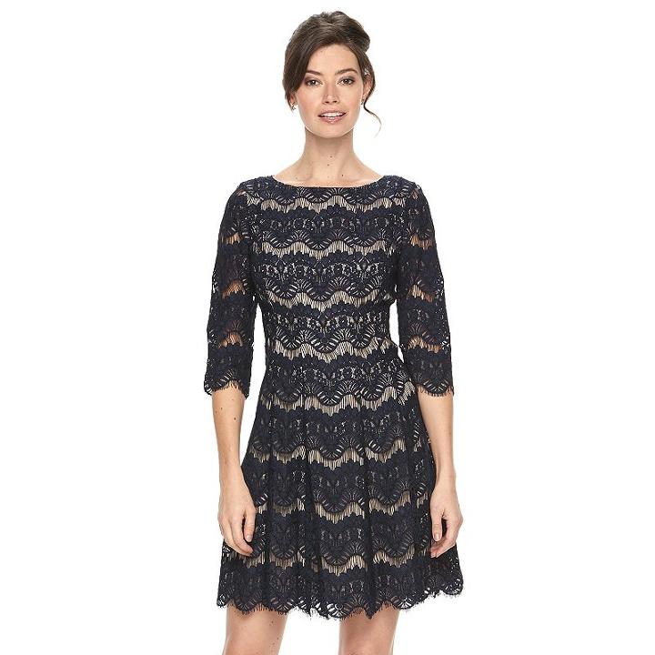 Women's Jessica Howard Scalloped Lace A-line Dress, Size: 16, Blue (navy)