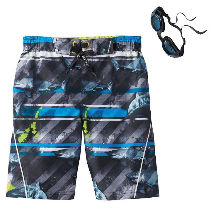 Boys 4-7 Zeroxposur Sharks & Stripes Swim Trunks With Goggles, Boy's, Size: 4, Black
