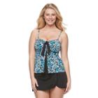 Women's A Shore Fit Tummy Slimmer Bow-front Tankini Top, Size: 14, Blue