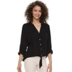 Juniors' Candie's&reg; Crepe Button-front Shirt, Teens, Size: Xl, Black