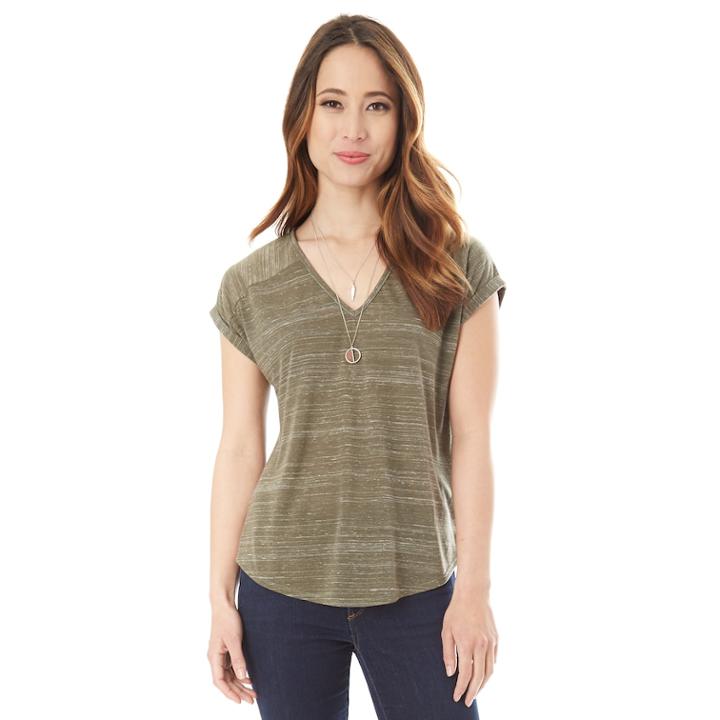 Juniors' Iz Byer Ruched Back Striped Tee With Necklace, Teens, Size: Medium, Dark Green