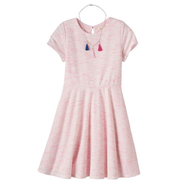 Girls 7-16 Four Threads Space-dyed Skater Dress With Removable Tassel Necklace, Girl's, Size: 12, Orange Oth