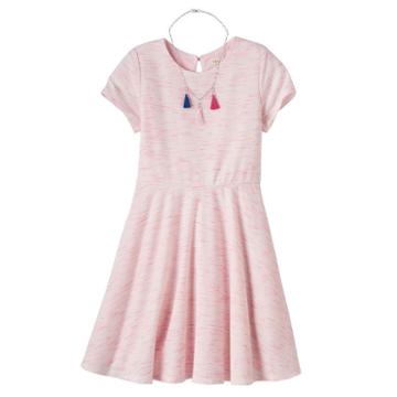 Girls 7-16 Four Threads Space-dyed Skater Dress With Removable Tassel Necklace, Girl's, Size: 12, Orange Oth