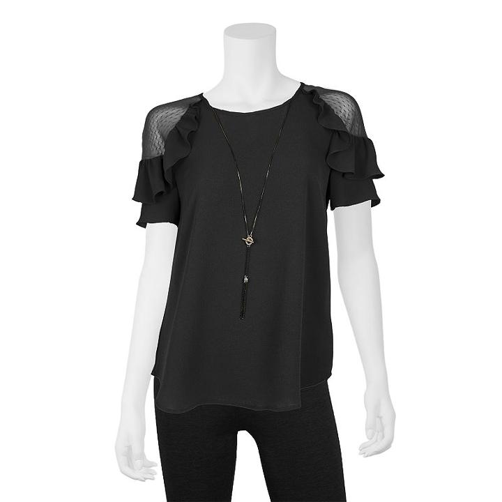 Juniors' Iz Byer California Ruffle Cold Shoulder Top, Teens, Size: Xl, Black