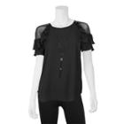 Juniors' Iz Byer California Ruffle Cold Shoulder Top, Teens, Size: Xl, Black