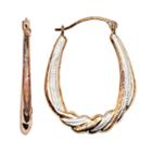 14k Gold-bonded Sterling Silver Two Tone Draped Pear Hoop Earrings, Women's, White