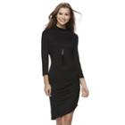 Juniors' Almost Famous Ruched Mockneck Bodycon Dress, Girl's, Size: Large, Black