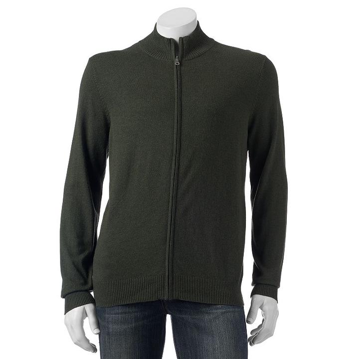 Men's Croft & Barrow&reg; Classic-fit 12gg Full-zip Sweater, Size: Large, Lt Green