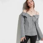 K/lab Plaid Off The Shoulder Shirt, Teens, Size: Large, Black