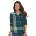 Petite Sonoma Goods For Life&trade; Plaid Splitneck Shirt, Women's, Size: Xl Petite, Dark Blue