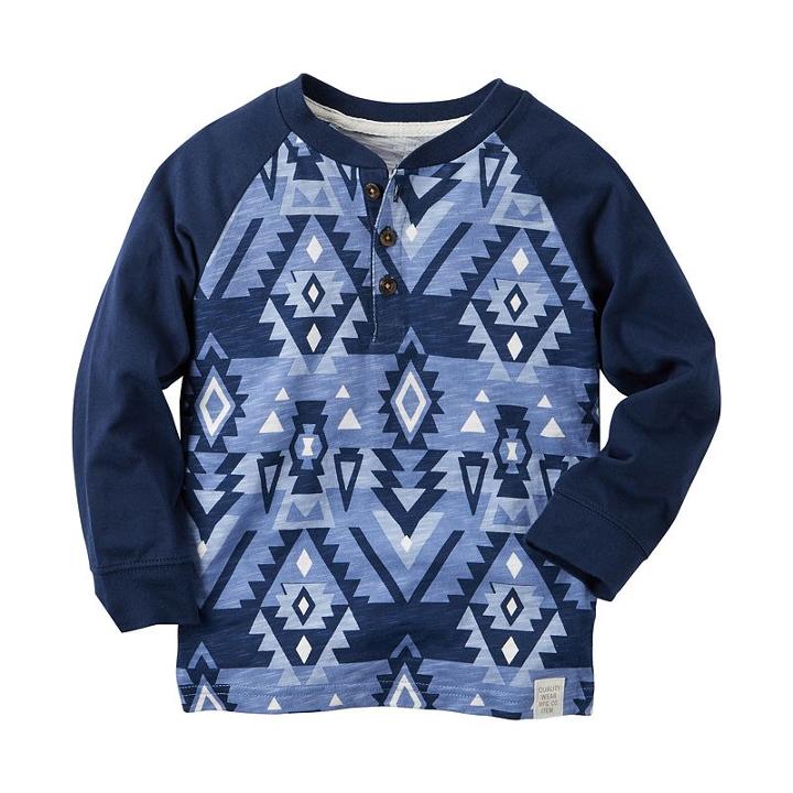 Boys 4-8 Carter's Colorblock Geo-print Long Sleeve Henley Tee, Boy's, Size: 8, Blue