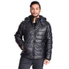 Men's Excelled Faux-leather Quilted Puffer Jacket, Size: Xxl, Black