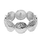 Silver Tone Hammered Circle Link Stretch Bracelet, Women's