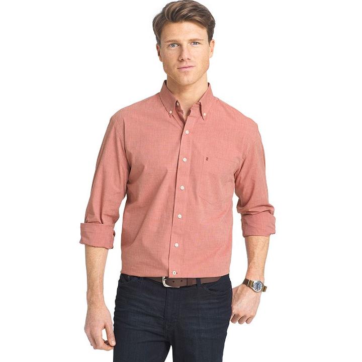 Big & Tall Izod Signature Classic-fit Poplin Button-down Shirt, Men's, Size: Xl Tall, Med Red