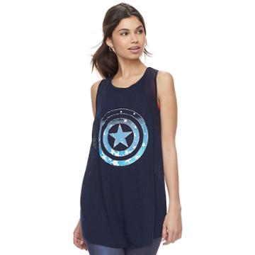 Juniors' Marvel Hero Elite Captain America Mesh Tank By Her Universe, Teens, Size: Medium, Blue (navy)
