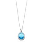 Brilliance Silver Tone Oval Halo Pendant Necklace With Swarovski Crystals, Women's, Blue