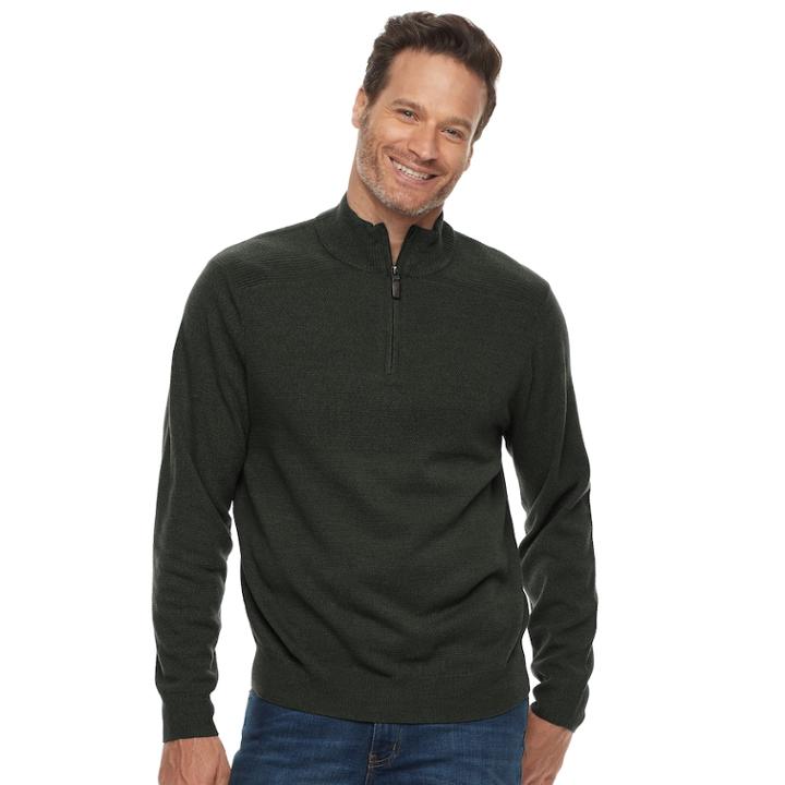 Men's Dockers Comfort Touch Classic-fit Textured Quarter-zip Sweater, Size: Medium, Green