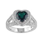 Lab-created Emerald & Lab-created White Sapphire Sterling Silver Heart Ring, Women's, Size: 9, Green