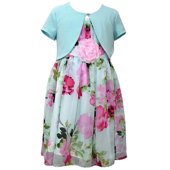 Girls 7-16 & Plus Size Bonnie Jean Floral Chiffon Dress & Shrug Set, Girl's, Size: 16 1/2, Turquoise/blue (turq/aqua)