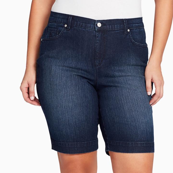 Plus Size Gloria Vanderbilt Amanda Embellished Bermuda Shorts, Women's, Size: 22 W, Blue