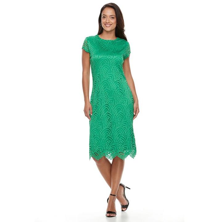 Women's Sharagano Lace Scalloped Hem Dress, Size: 8, Green Oth