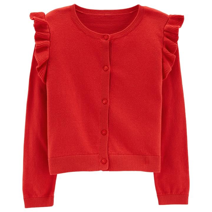 Girls 4-8 Carter's Ruffled Cardigan Sweater, Size: 6-6x, Red