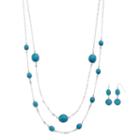 Long Aqua Stone Double Strand Necklace & Drop Earring Set, Women's, Turq/aqua