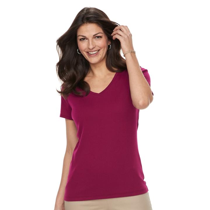 Women's Croft & Barrow&reg; Essential Classic V-neck Tee, Size: Xs, Dark Pink