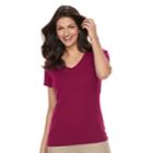 Women's Croft & Barrow&reg; Essential Classic V-neck Tee, Size: Xs, Dark Pink