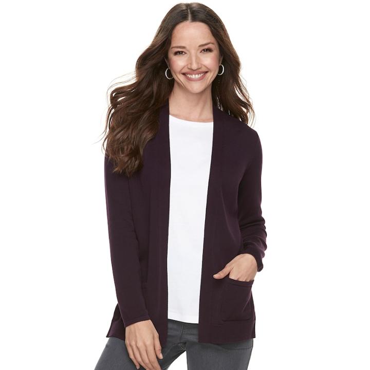 Petite Croft & Barrow&reg; Classic Open Front Cardigan, Women's, Size: Xxl Petite, Drk Purple
