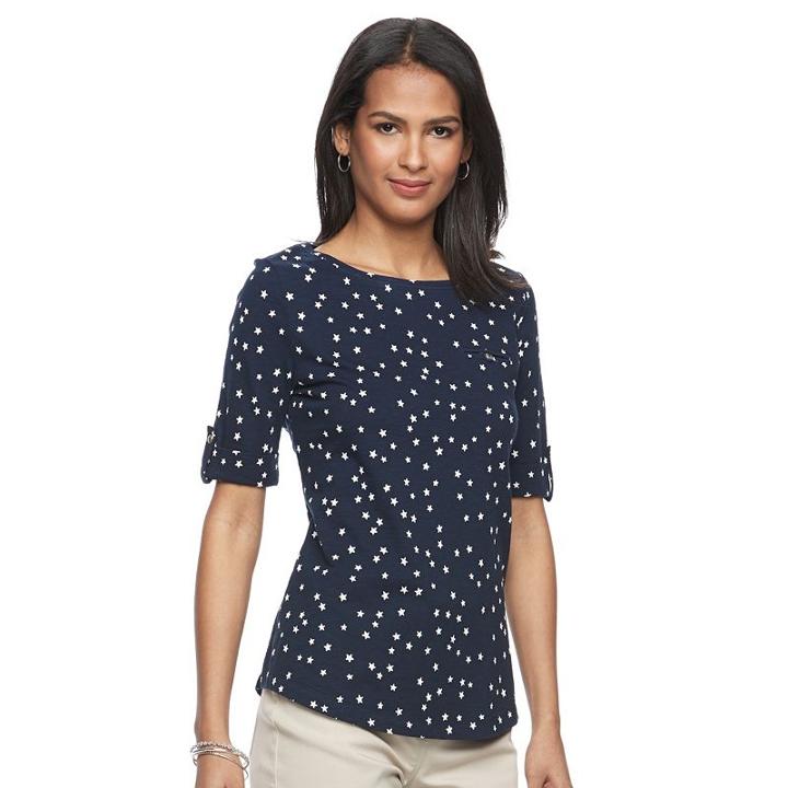 Women's Croft & Barrow&reg; Printed Slubbed Tee, Size: Medium, Blue