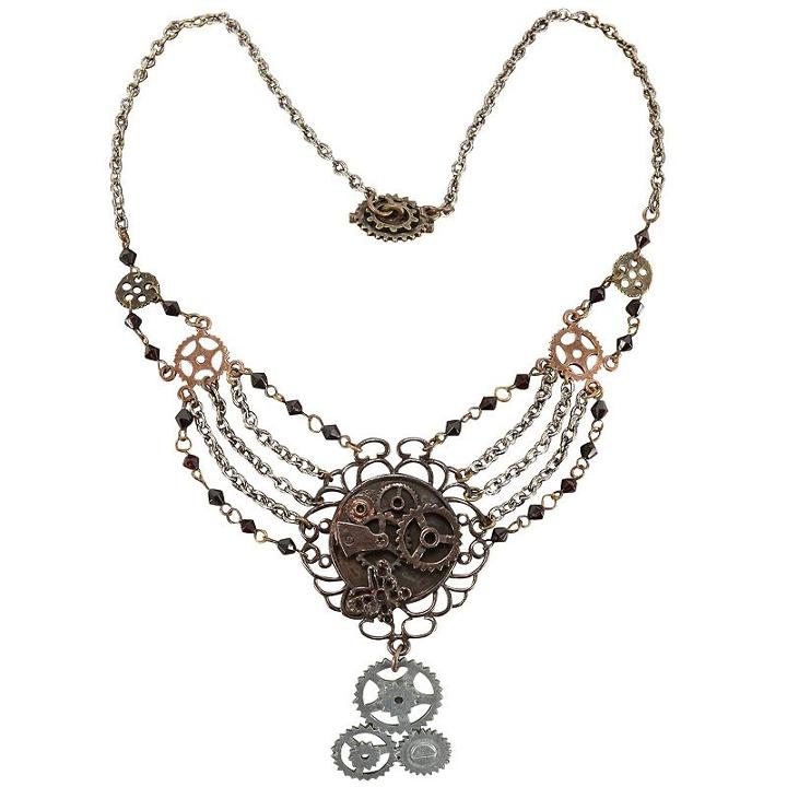 Adult Steampunk Chain Gear Costume Necklace, Brown