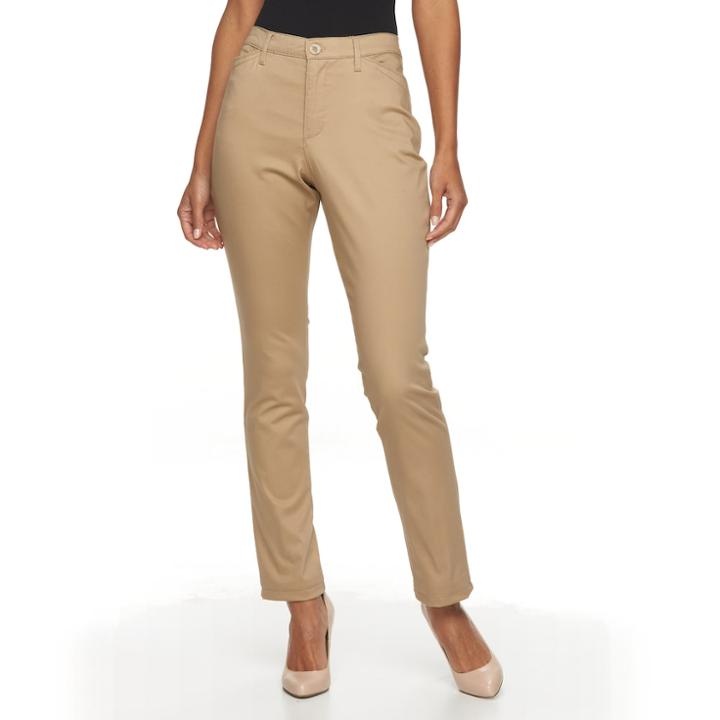 Petite Gloria Vanderbilt Anita Twill Straight-leg Pants, Women's, Size: 12 Petite, Beig/green (beig/khaki)