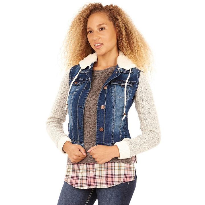 Juniors' Wallflower Cable Knit Denim Jacket, Teens, Size: Small, Lt Yellow