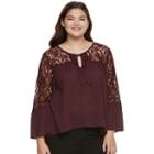 Juniors' Plus Size Mudd&reg; Lace Sleeve Peasant Top, Teens, Size: 3xl, Drk Purple