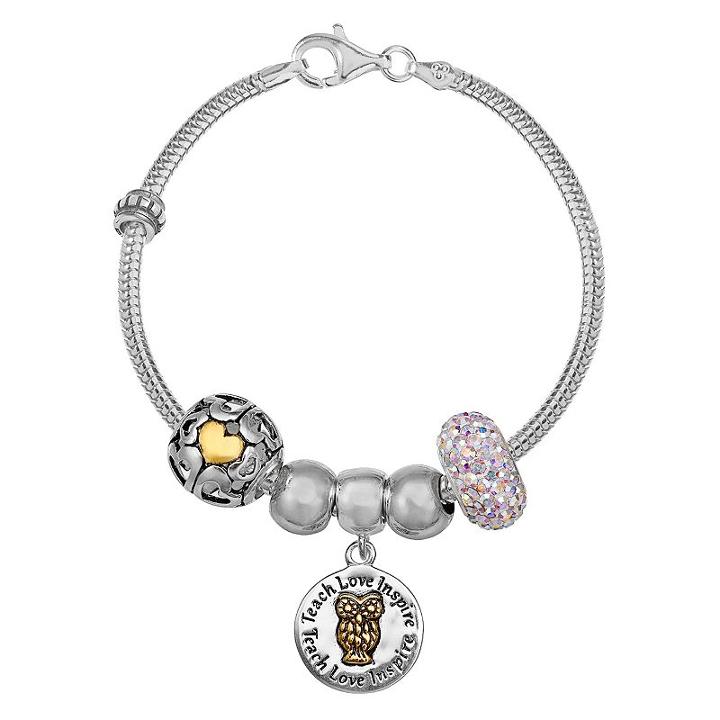 Individuality Beads Crystal Sterling Silver Snake Chain Bracelet And Teacher Charm And Bead Set, Women's, Size: 7.5, Multicolor