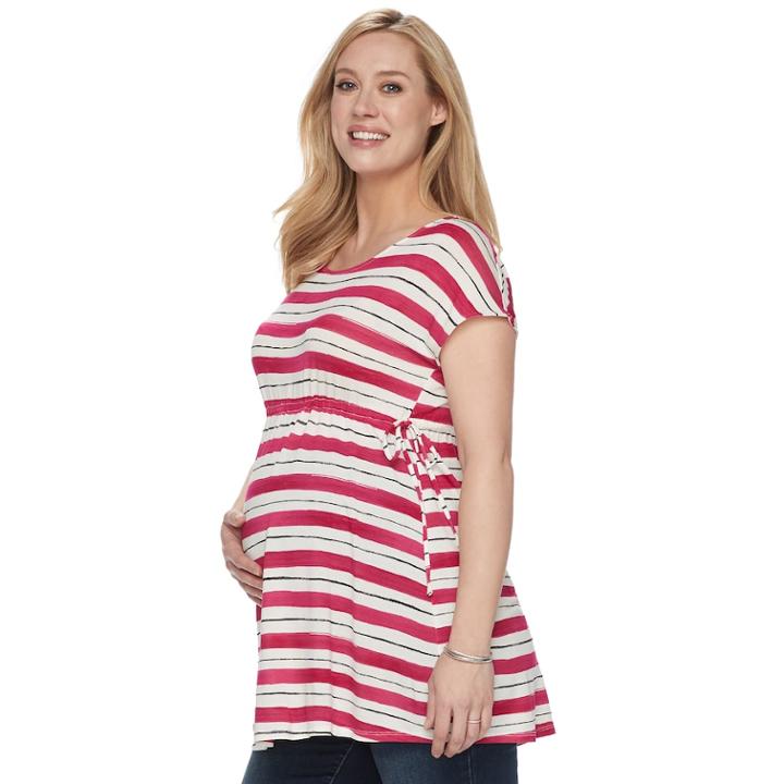 Maternity A:glow Empire Striped Tee, Women's, Size: Xl-mat, Med Pink