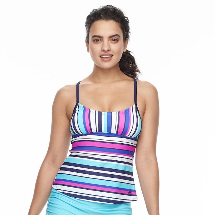 Women's Adidas Easy Striped D-cup Tankini Top, Size: Medium, Light Red