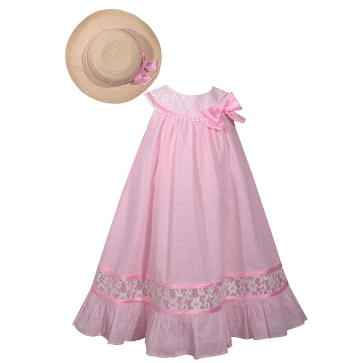Girls 4-6x Bonnie Jean Dot Trapeze Dress & Matching Hat Set, Size: 6, Pink