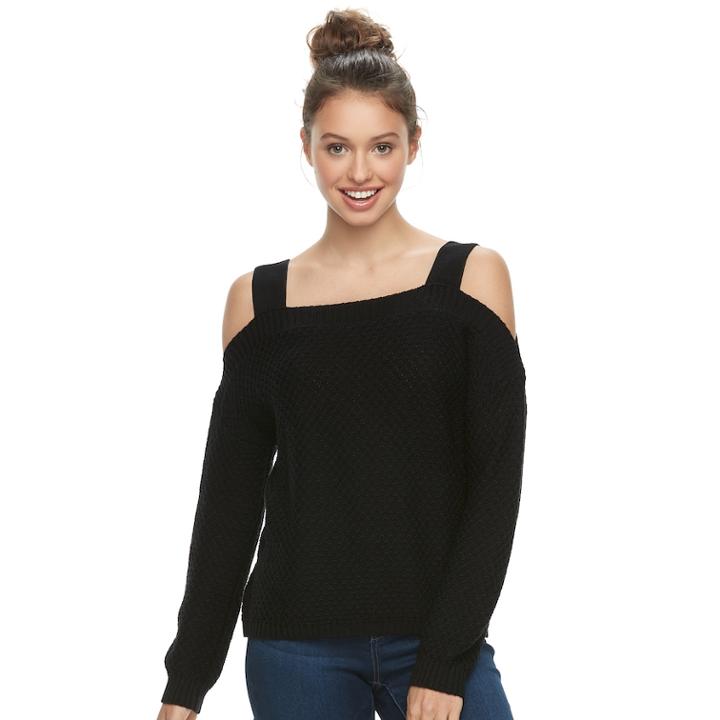 Juniors' So® Cold-shoulder Long Sleeve Top, Teens, Size: Medium, Black
