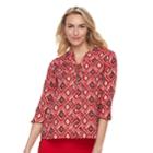 Women's Dana Buchman Zip-front Henley Top, Size: Large, Red