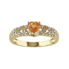 Orange Sapphire & Diamond Accent 10k Gold Heart Ring, Women's, Size: 7