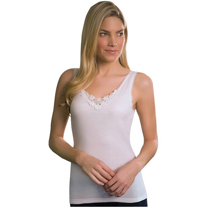 Cuddl Duds Softech Venice Lace-trim Tank - Women's, Size: Large, White
