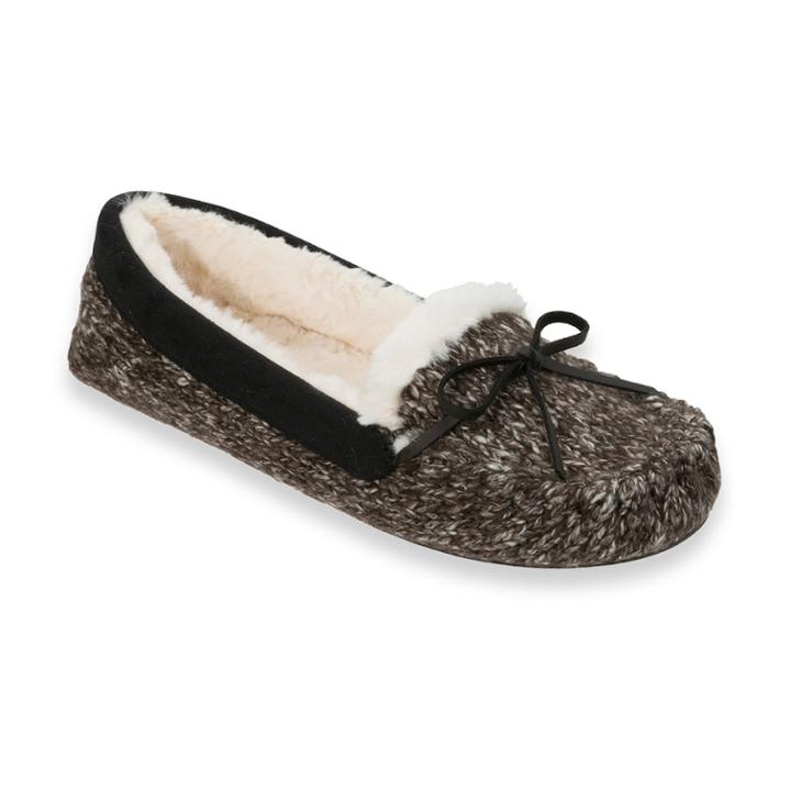 Women's Dearfoams Knit Moccasin Slippers, Size: Xl, Black