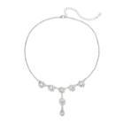 1928 Silver Tone Crystal Filigree Flower Y Necklace, Women's, Size: 16, Grey