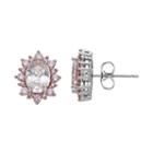 Lily & Lace Pink & White Cubic Zirconia Two Tone Oval Halo Stud Earrings, Women's