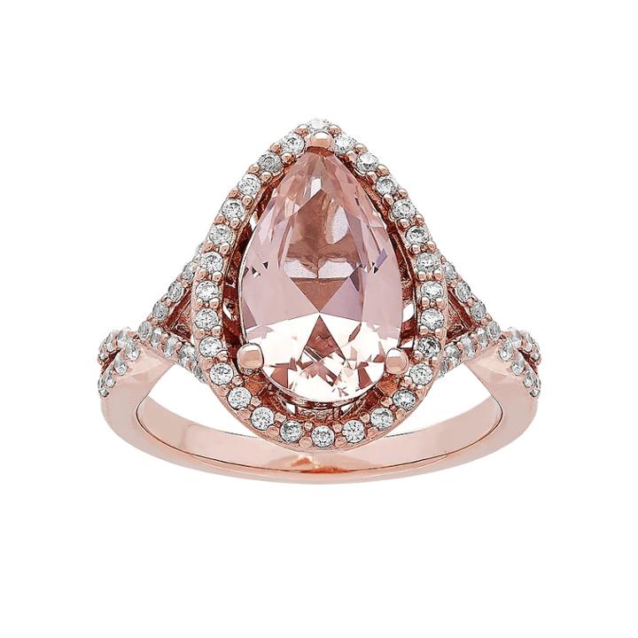 14k Rose Gold Over Silver Simulated Morganite & Cubic Zirconia Ring, Women's, Size: 7, Pink