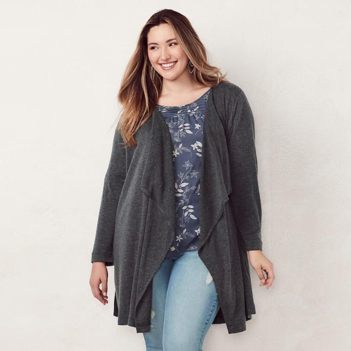 Plus Size Lc Lauren Conrad Flyaway Duster Cardigan, Women's, Size: 0x, Grey