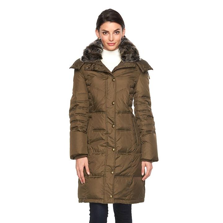 Women's Towne By London Fog Hooded Down Puffer Jacket, Size: Medium, Green Oth